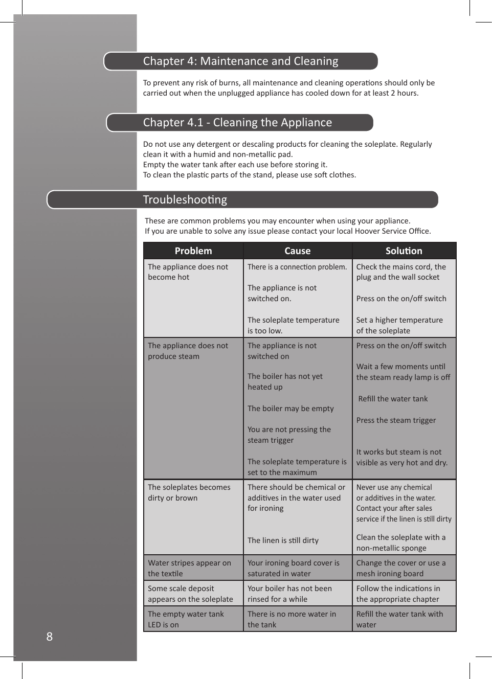 Page 9 of 11 - Hoover IronSteam Steam Generator Iron SFM4002 Instruction Manual - Product Code 39600107 48007881-01-Ironspeed-IM-UK