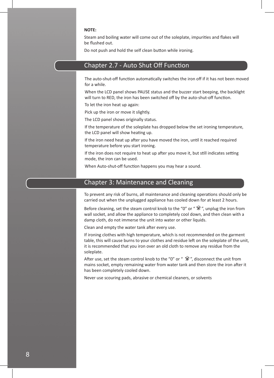 Page 9 of 11 - Hoover IronJet Steam Iron TID2500 Instruction Manual - Product Code 39600131 48011051-IRONjet-UM-UK