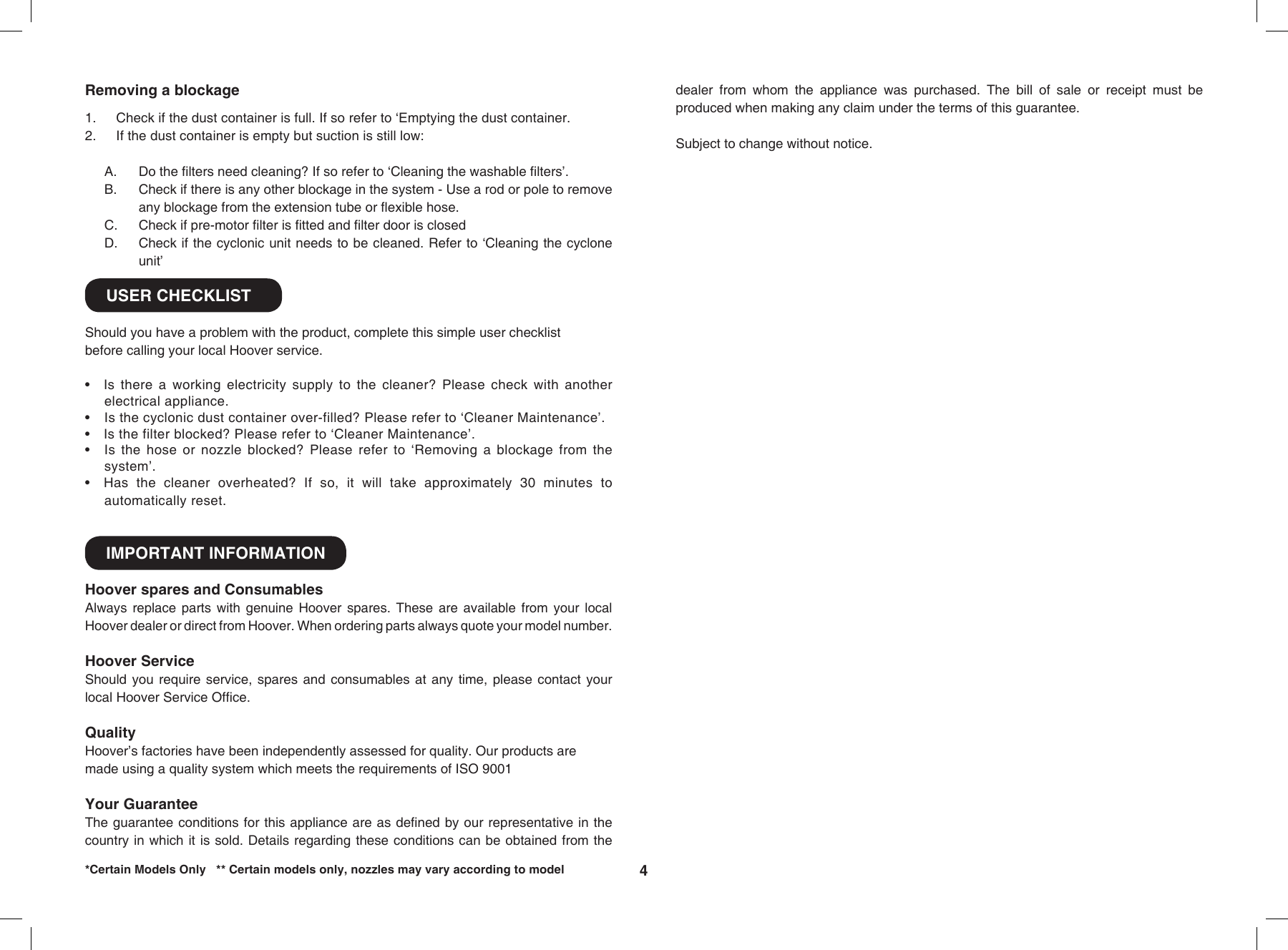 Page 6 of 6 - Hoover 48011352 Xarion Pro IM UK_cover Instruction Manual 48011352-Xarion-pro-IM-UK