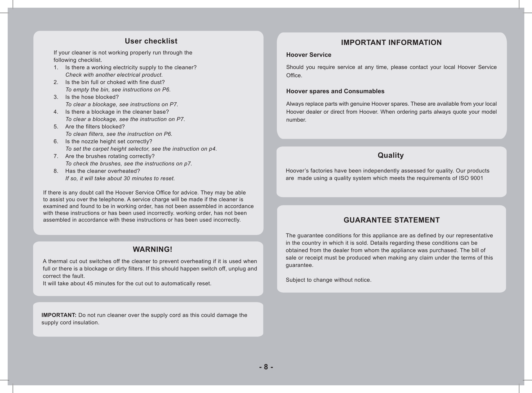 Page 8 of 10 - Hoover Smart Bagless Upright Vacuum Cleaner TH71SM01 Instruction Manual - Product Code 39100399 48011551-ERP-Smart-UK-Instruction-Manual
