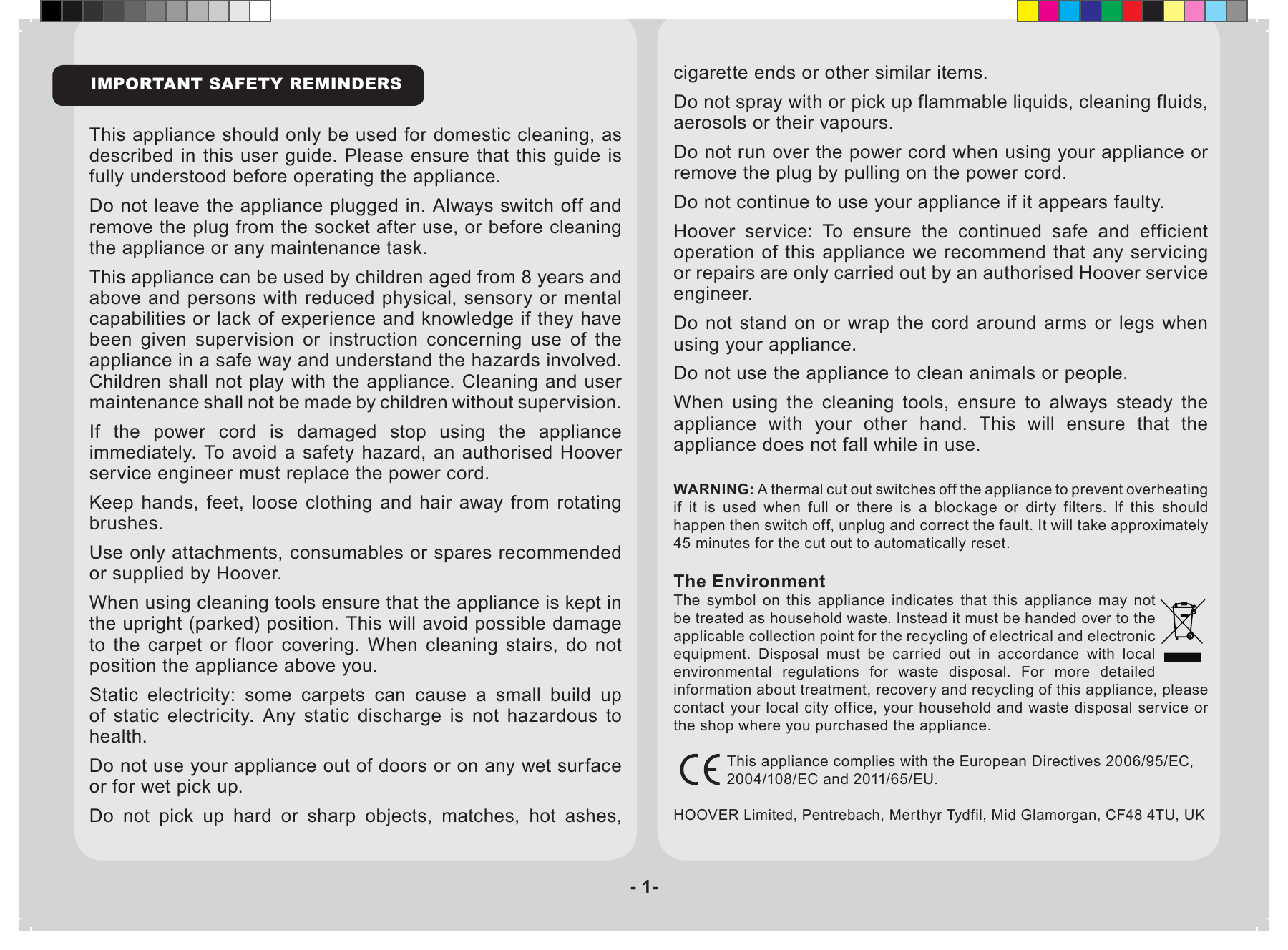Page 2 of 9 - Hoover Whirlwind Bagless Upright Vacuum Cleaner WR71WR01 Instruction Manual - Product Code 39100460 48017172-01-Whirlwind-IM-UK-updated
