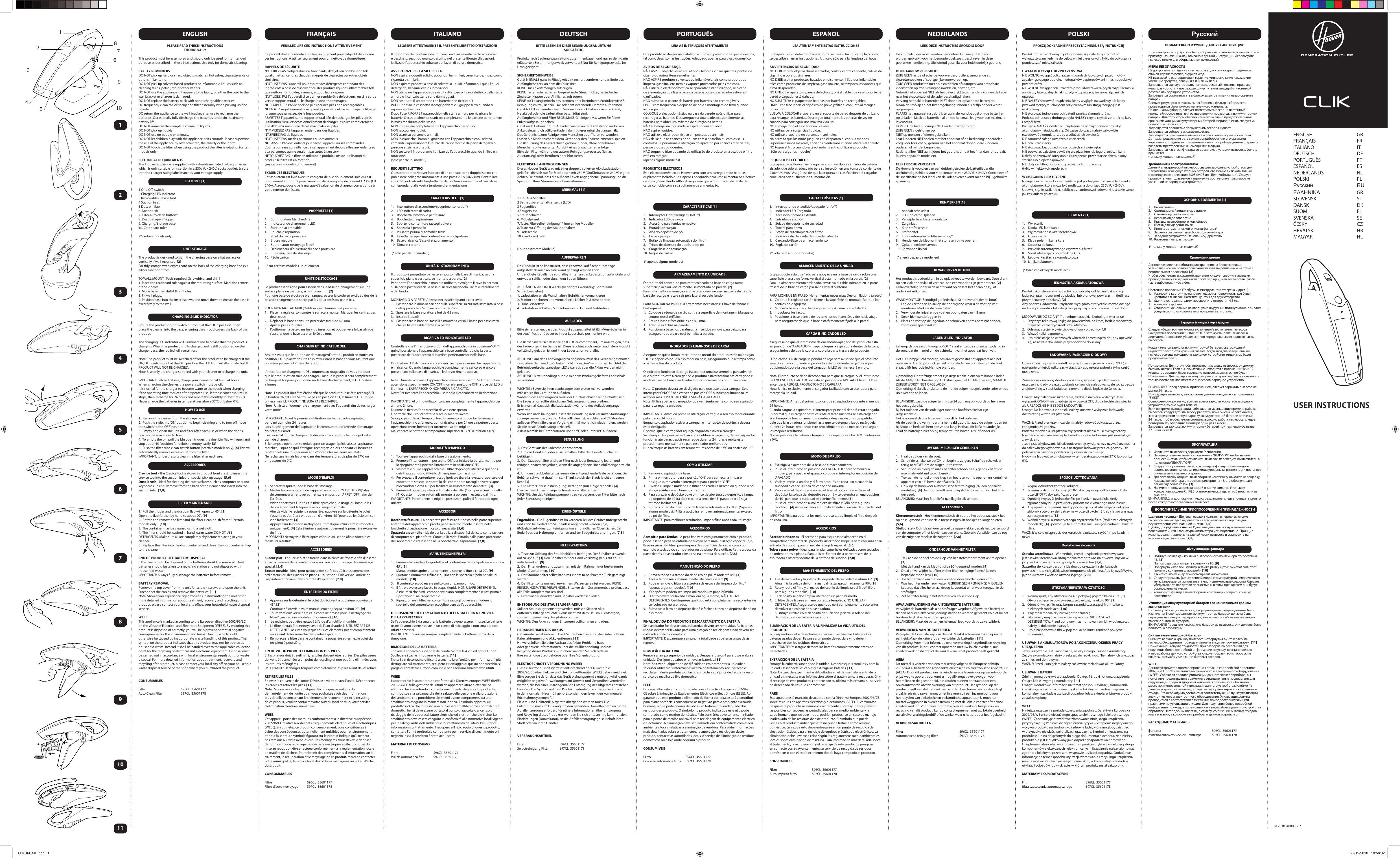 Page 1 of 2 - Hoover Clik Handheld Vacuum Cleaner SC72DWB4 Instruction Manual - Product Code 39300149 CLIK-S