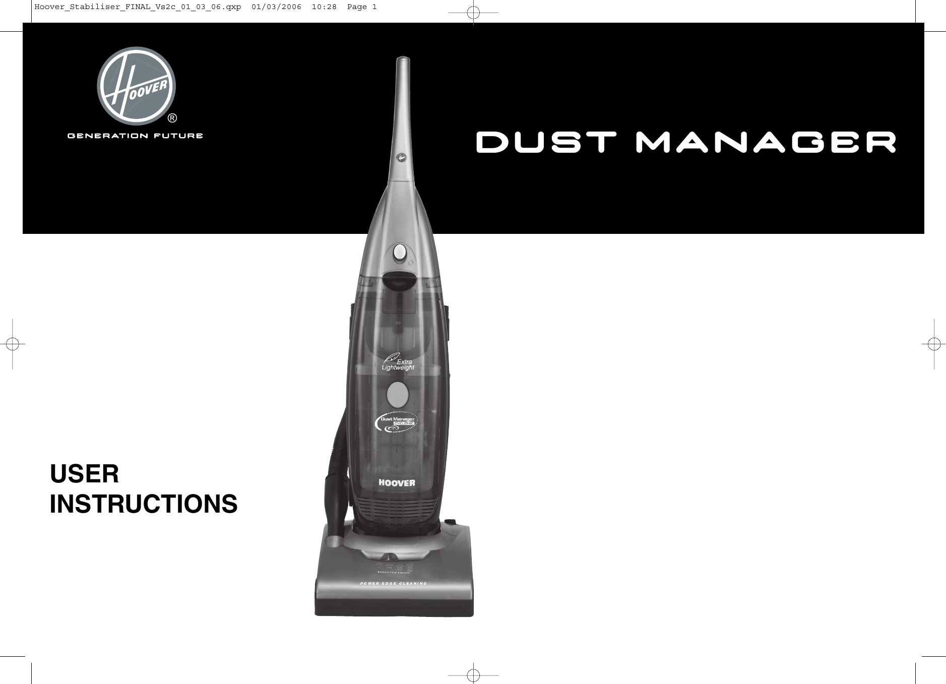 Page 1 of 8 - Hoover Vacuum Cleaner Dust Manager DM4496 Instruction Manual - Product Code 39100102