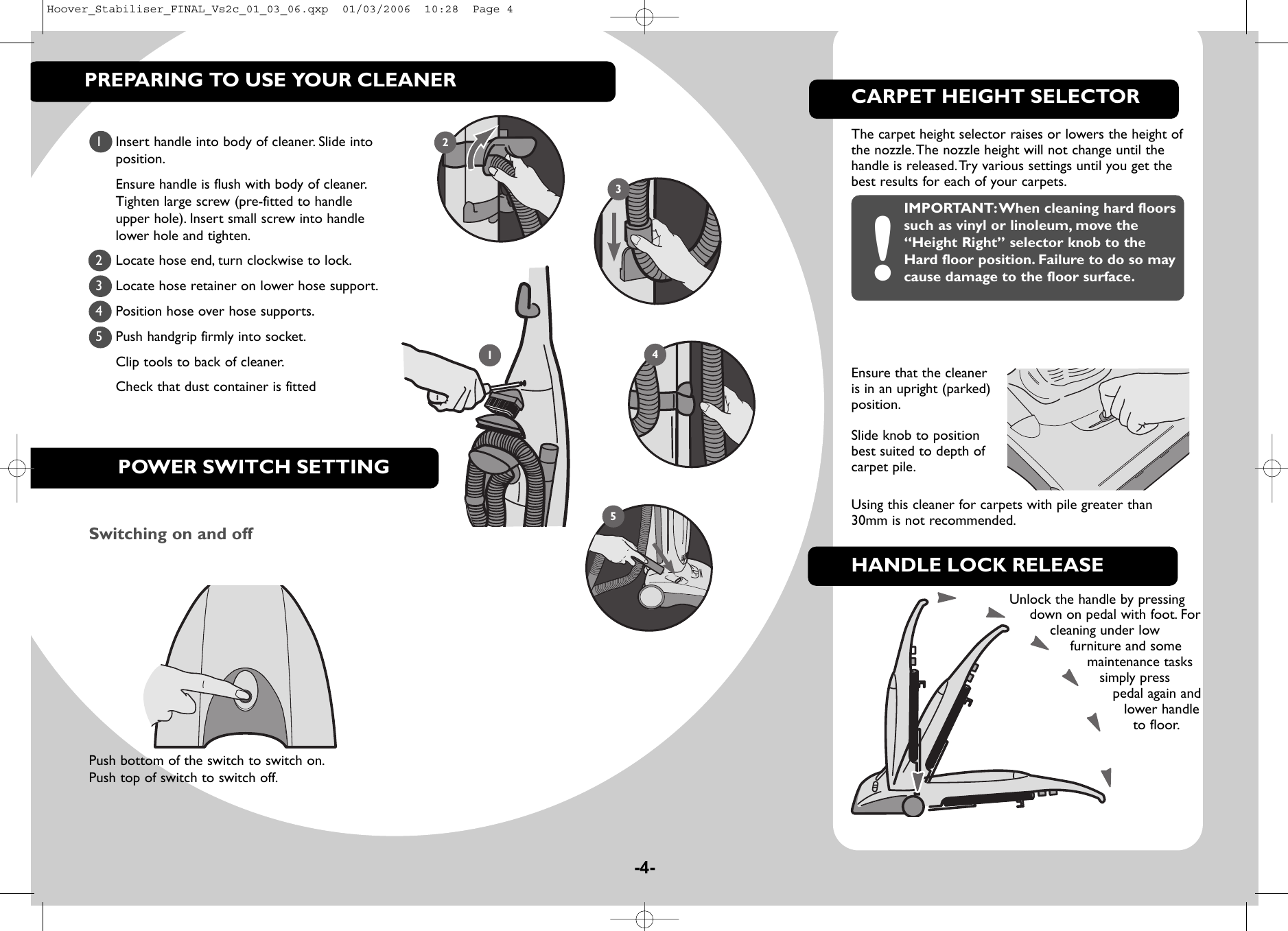 Page 4 of 8 - Hoover Vacuum Cleaner Dust Manager DM4496 Instruction Manual - Product Code 39100102