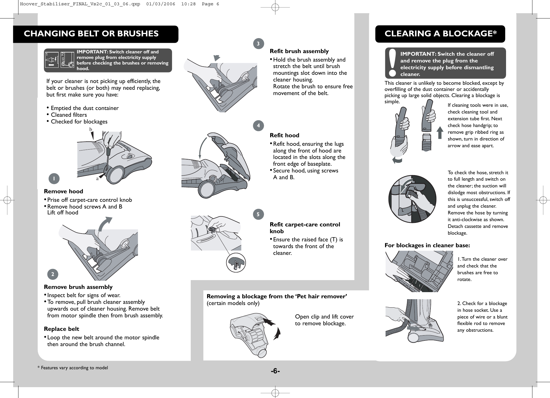 Page 6 of 8 - Hoover Vacuum Cleaner Dust Manager DM4496 Instruction Manual - Product Code 39100102