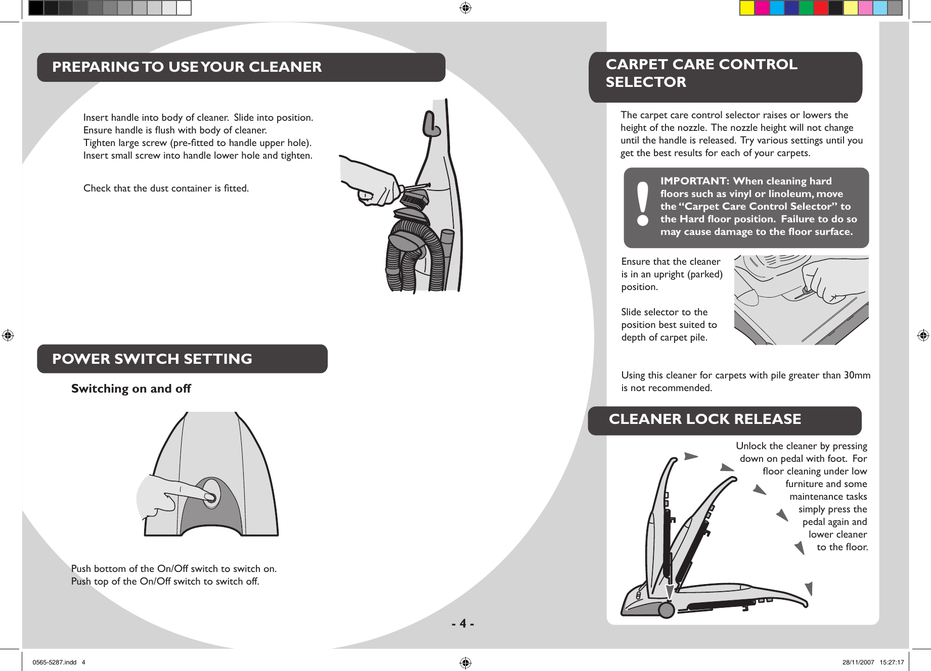 Page 4 of 10 - Hoover Vacuum Cleaner Dust Manager DM6210 Instruction Manual - Product Code 39100195