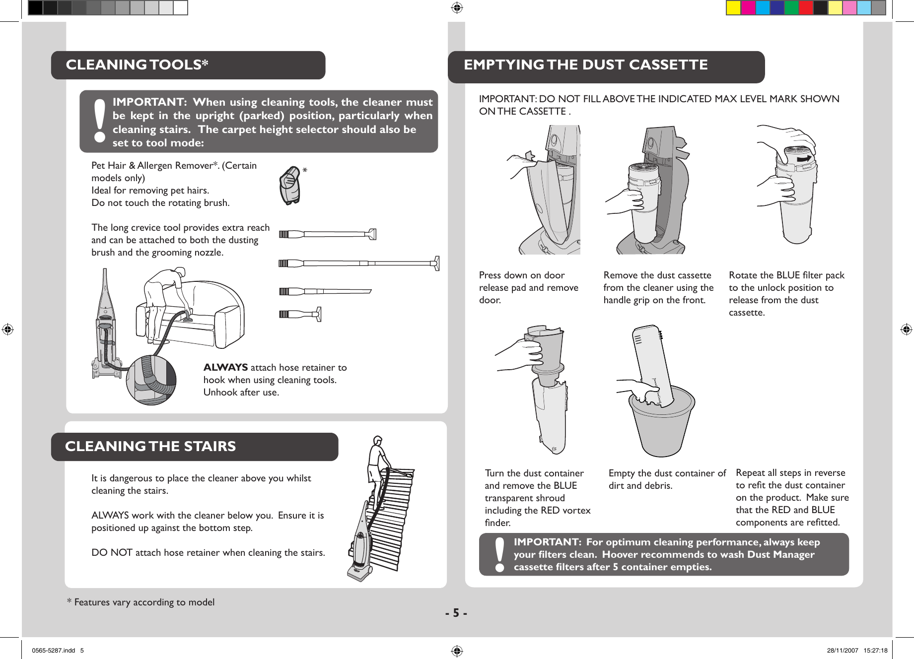 Page 5 of 10 - Hoover Vacuum Cleaner Dust Manager DM6210 Instruction Manual - Product Code 39100195