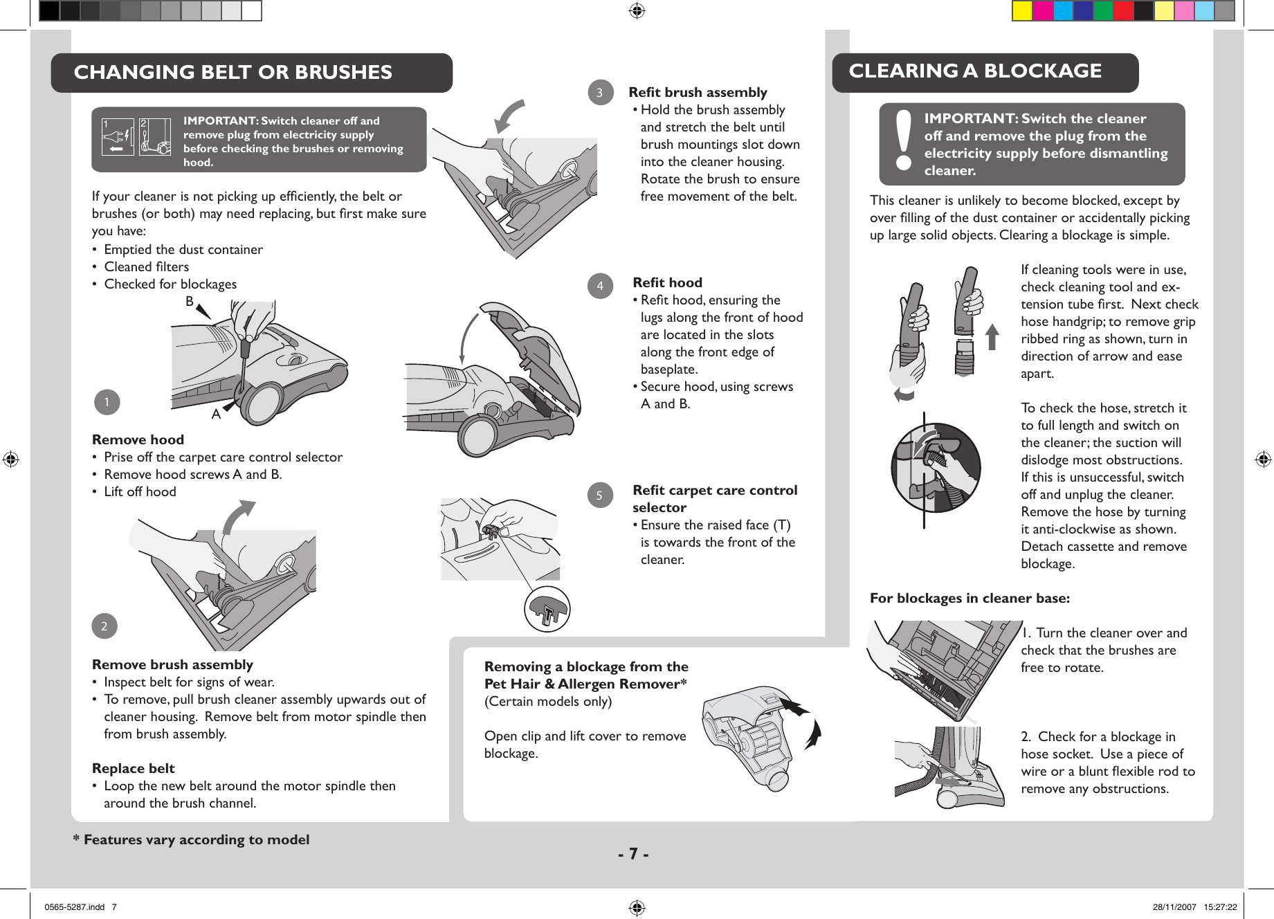 Page 7 of 10 - Hoover Vacuum Cleaner Dust Manager DM6210 Instruction Manual - Product Code 39100195