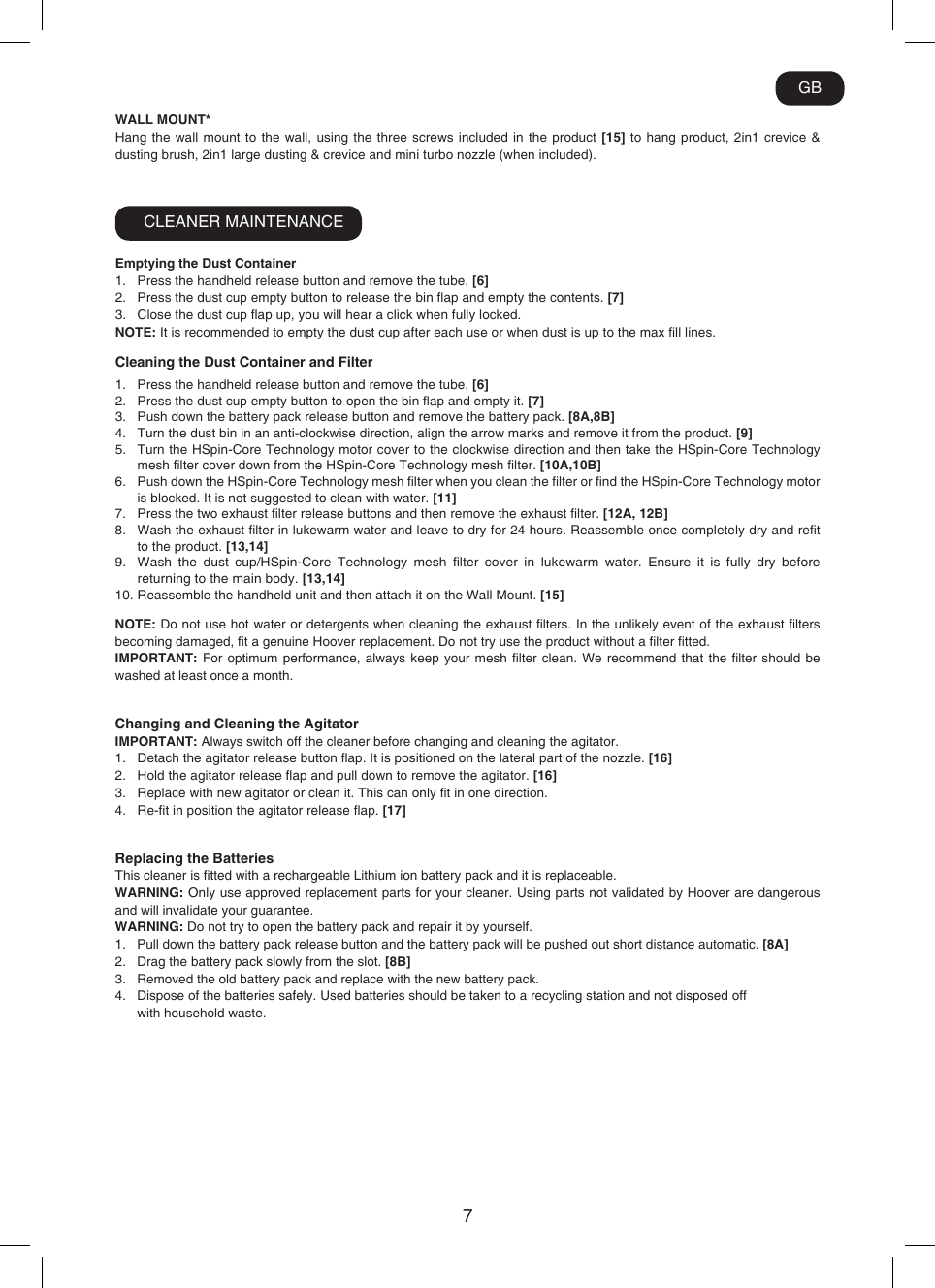 Page 10 of 12 - Hoover Vacuum Cleaner Discovery 22v Lithium Cordless Stick DS22G Instruction Manual - Product Code 39400303 DS22