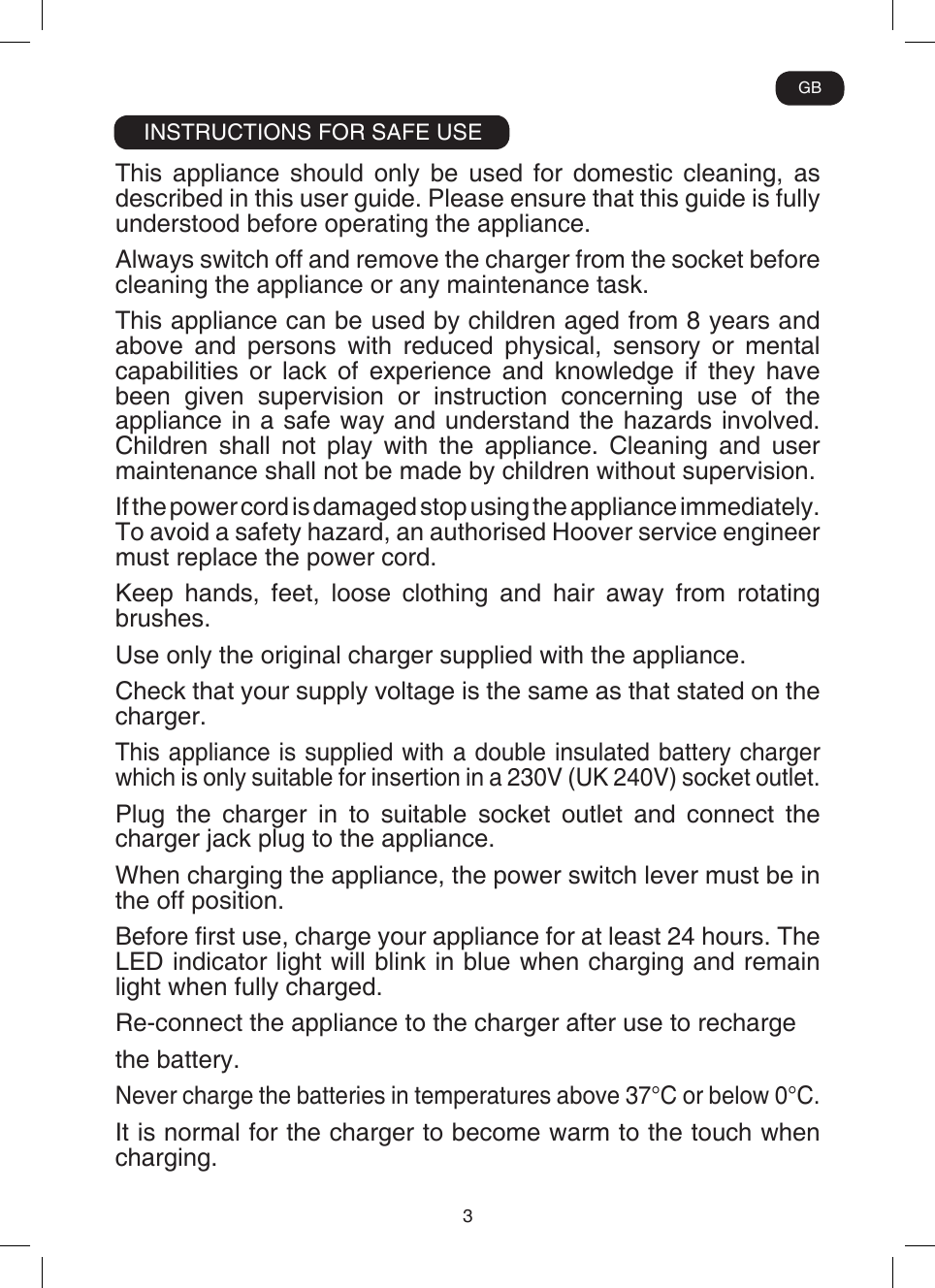 Page 6 of 12 - Hoover Vacuum Cleaner Discovery 22v Lithium Cordless Stick DS22G Instruction Manual - Product Code 39400303 DS22
