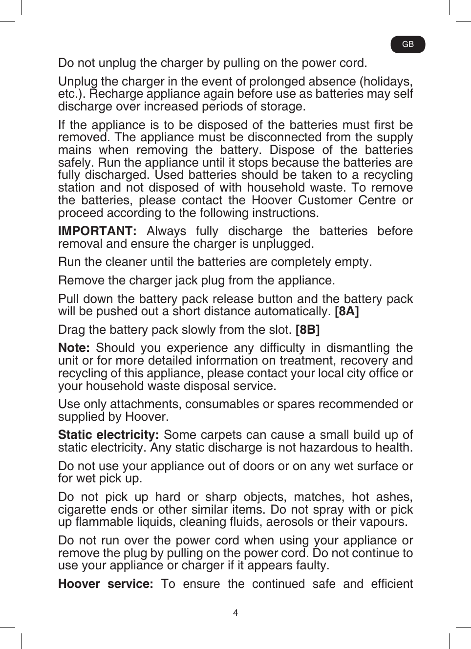 Page 7 of 12 - Hoover Vacuum Cleaner Discovery 22v Lithium Cordless Stick DS22G Instruction Manual - Product Code 39400303 DS22