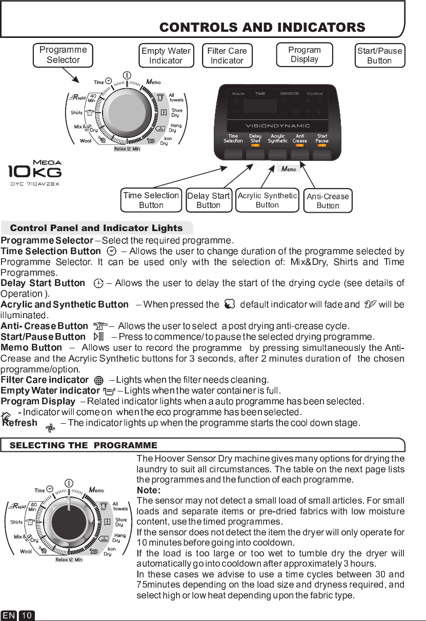 Page 10 of 11 - Hoover Tumble Dryer Dynamic DYC 710AV2BX Instruction Manual - Product Code 31100690 DYC71013