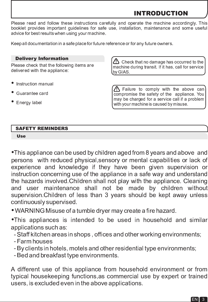 Page 3 of 11 - Hoover Tumble Dryer Dynamic DYC 710AV2BX Instruction Manual - Product Code 31100690 DYC71013