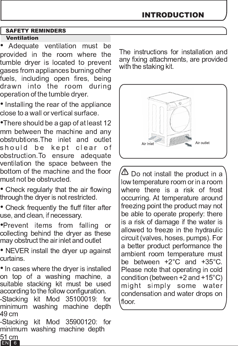 Page 6 of 11 - Hoover Tumble Dryer Dynamic DYC 710AV2BX Instruction Manual - Product Code 31100690 DYC71013