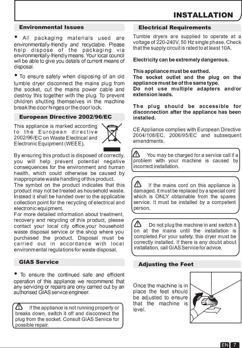 Page 7 of 11 - Hoover Tumble Dryer Dynamic DYC 710AV2BX Instruction Manual - Product Code 31100690 DYC71013