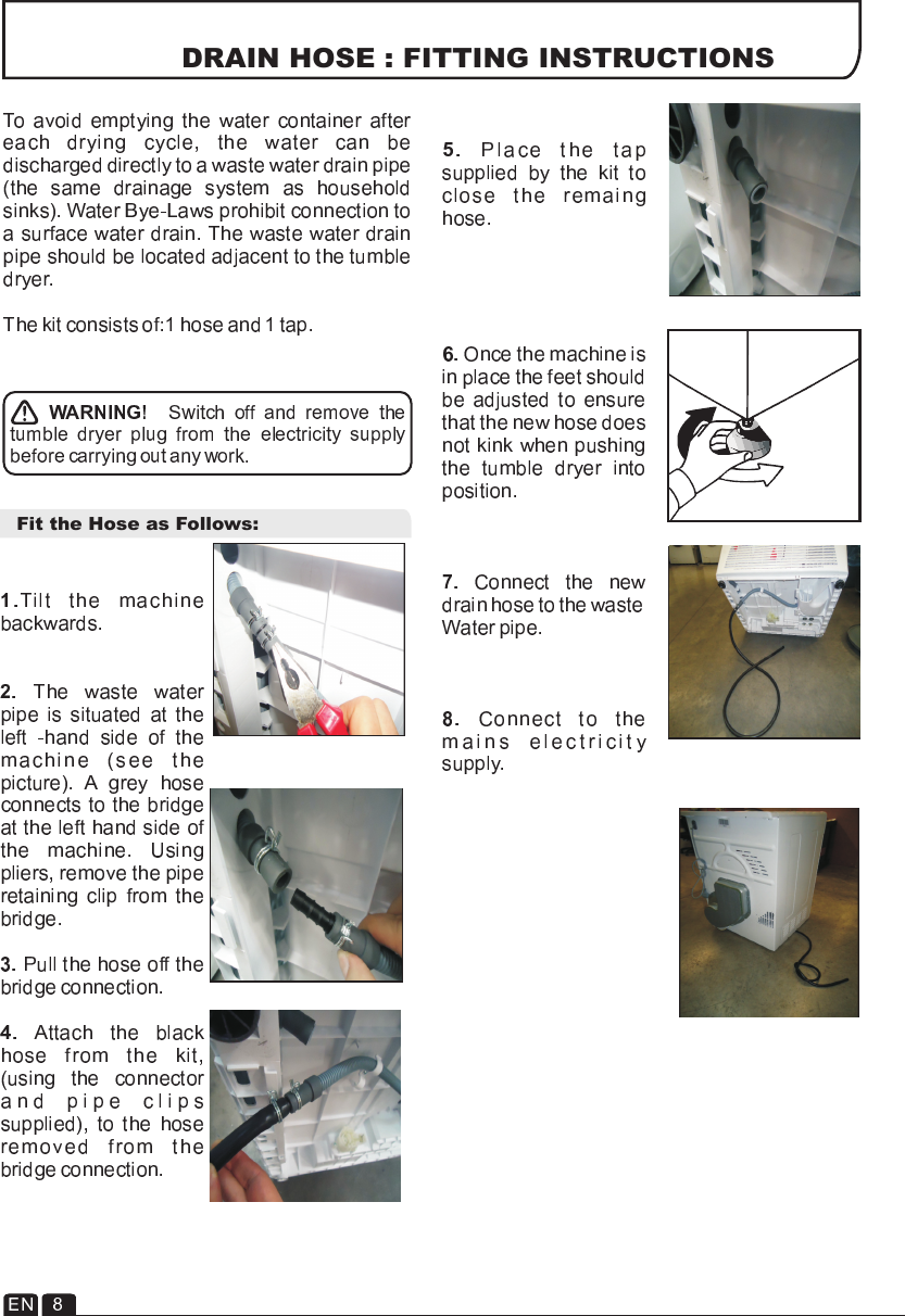 Page 8 of 11 - Hoover Tumble Dryer Dynamic DYC 710AV2BX Instruction Manual - Product Code 31100690 DYC71013