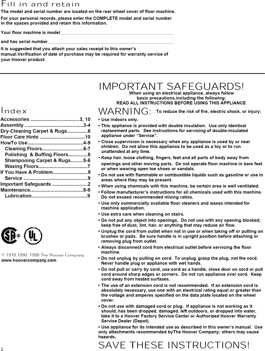 Page 2 of 10 - Hoover F4300 1101334L User Manual POLISHER - Manuals And Guides