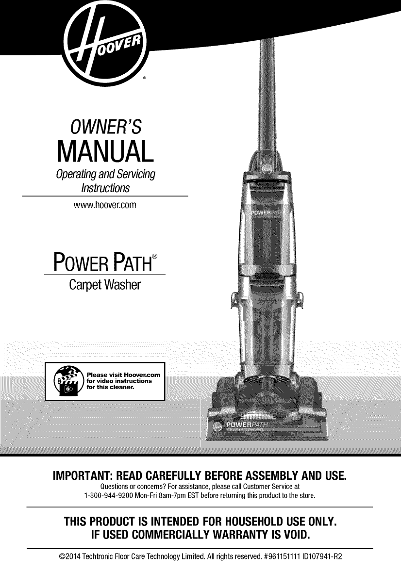 Hoover FH50950 User Manual VACUUM Manuals And Guides 1503235L