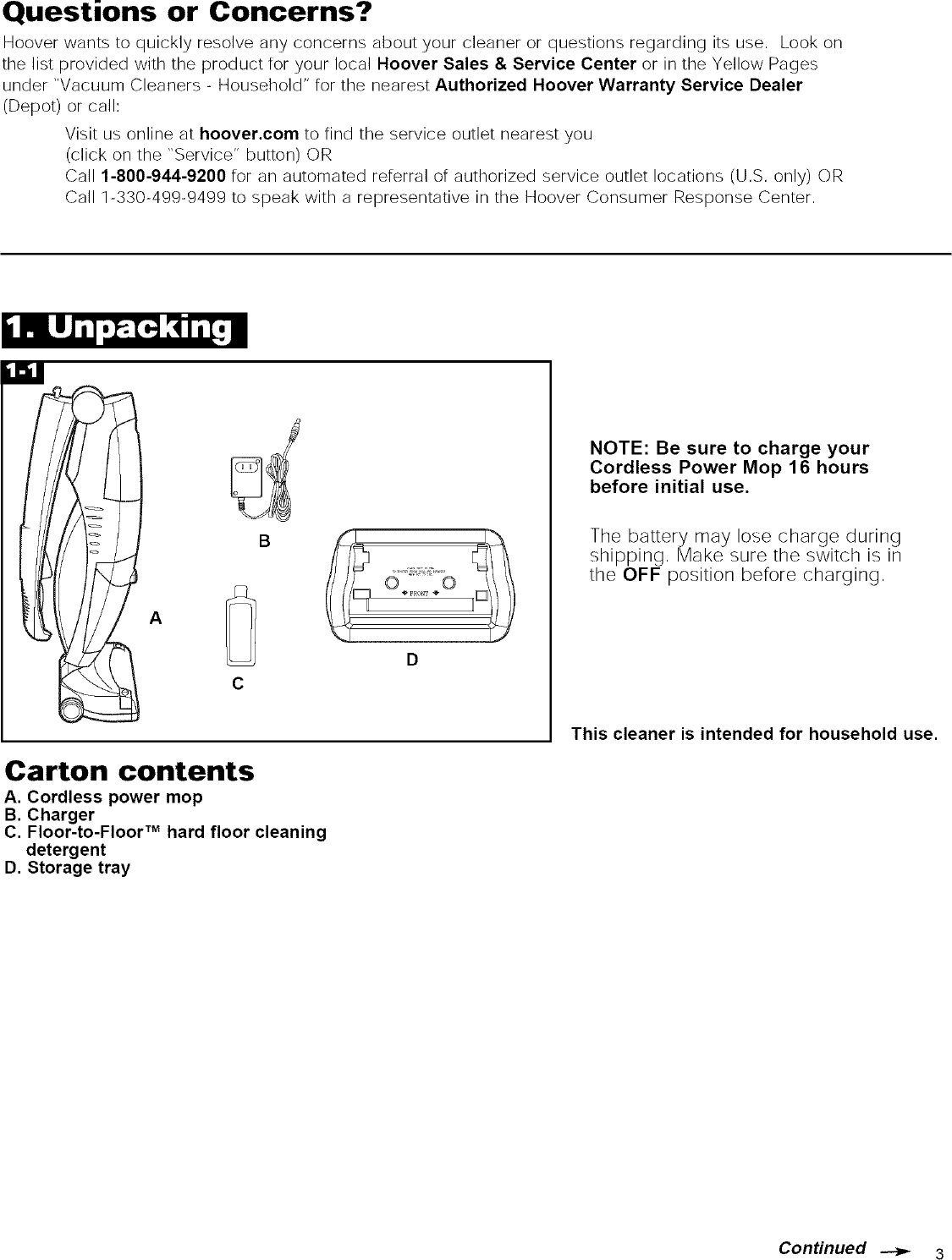 Page 3 of 12 - Hoover H2510 User Manual  CORDLESS POWER MOP - Manuals And Guides L0804035