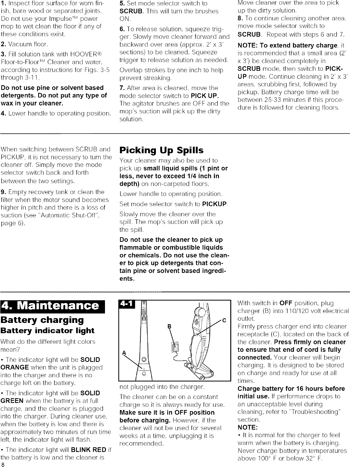 Page 8 of 12 - Hoover H2510 User Manual  CORDLESS POWER MOP - Manuals And Guides L0804035