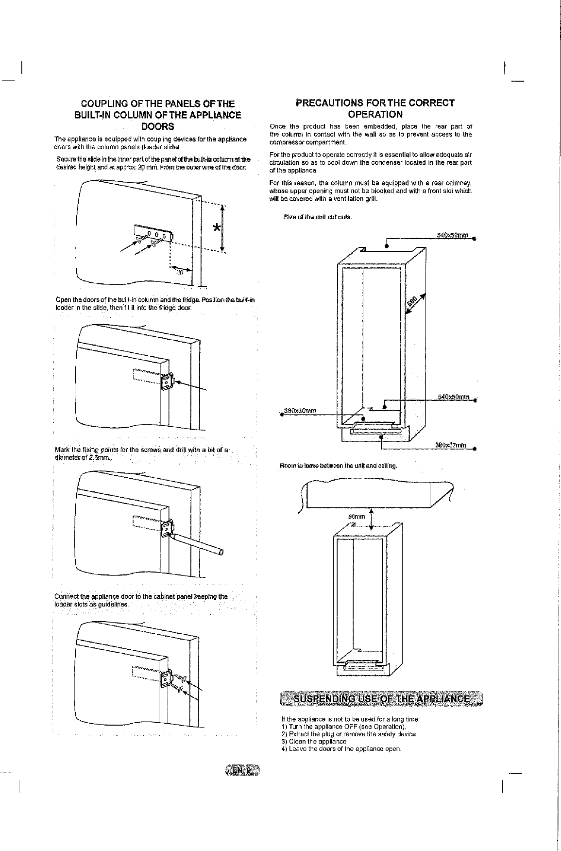 Page 10 of 12 - Hoover Integrated Frost Free Fridge Freezer HBBF 50 UK Instruction Manual - Product Code 34900460 HBBF50UK