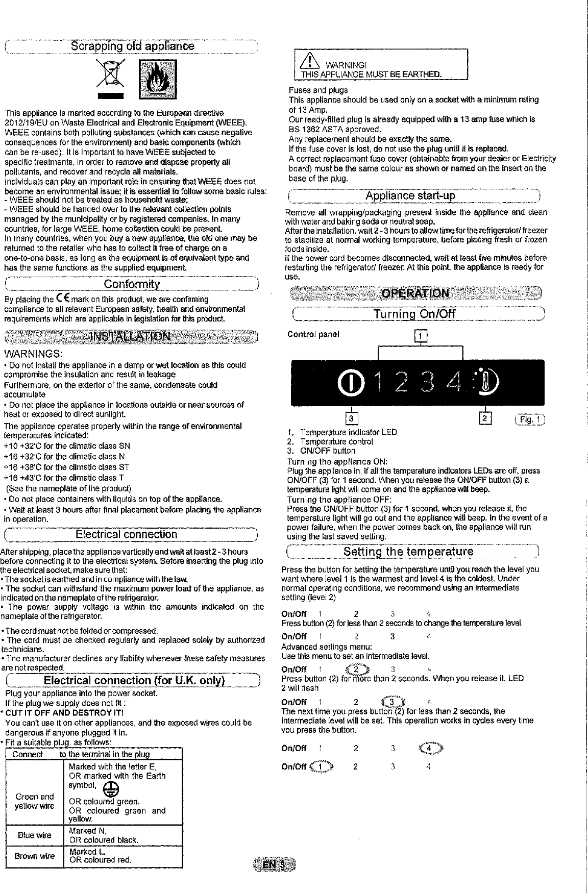 Page 4 of 12 - Hoover Integrated Frost Free Fridge Freezer HBBF 50 UK Instruction Manual - Product Code 34900460 HBBF50UK