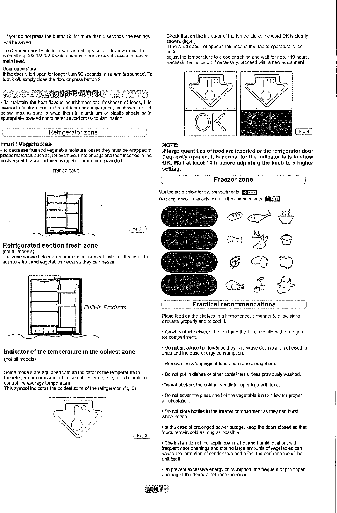 Page 5 of 12 - Hoover Integrated Frost Free Fridge Freezer HBBF 50 UK Instruction Manual - Product Code 34900460 HBBF50UK