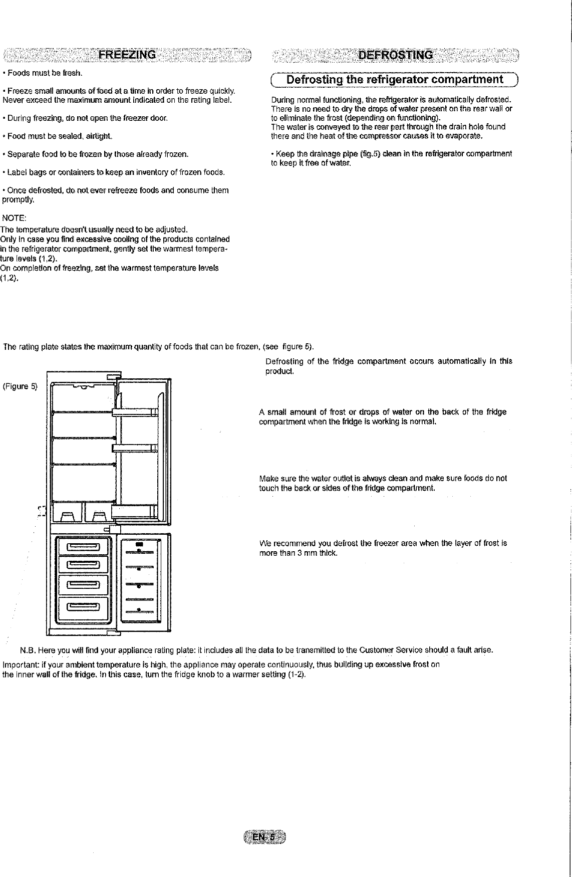 Page 6 of 12 - Hoover Integrated Frost Free Fridge Freezer HBBF 50 UK Instruction Manual - Product Code 34900460 HBBF50UK
