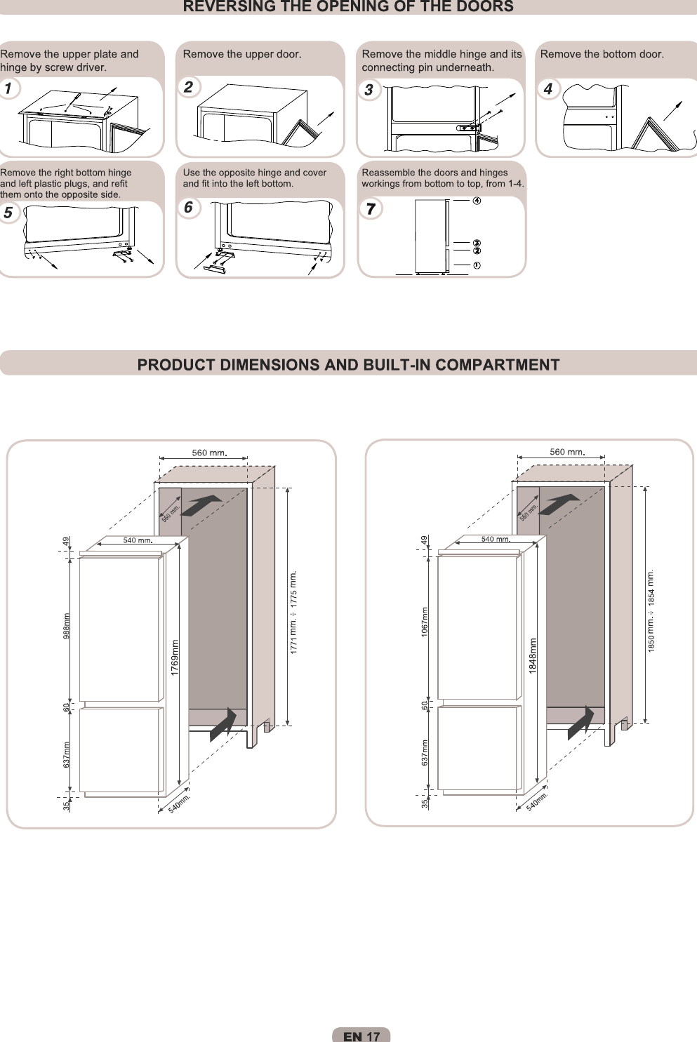 Hoover Integrated Fridge Freezer HBBS 50 UK Instruction Manual Product