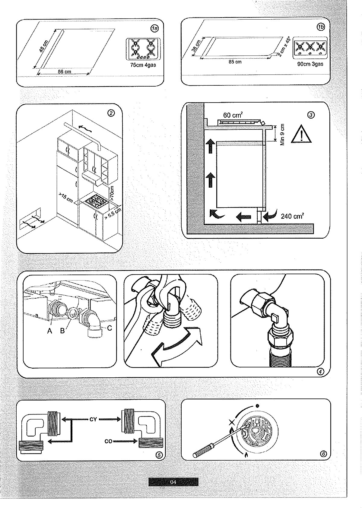 Page 4 of 7 - Hoover Ghisa 3 Burner Gas Hob HF 9 Instruction Manual - Product Code 33800864 HF9