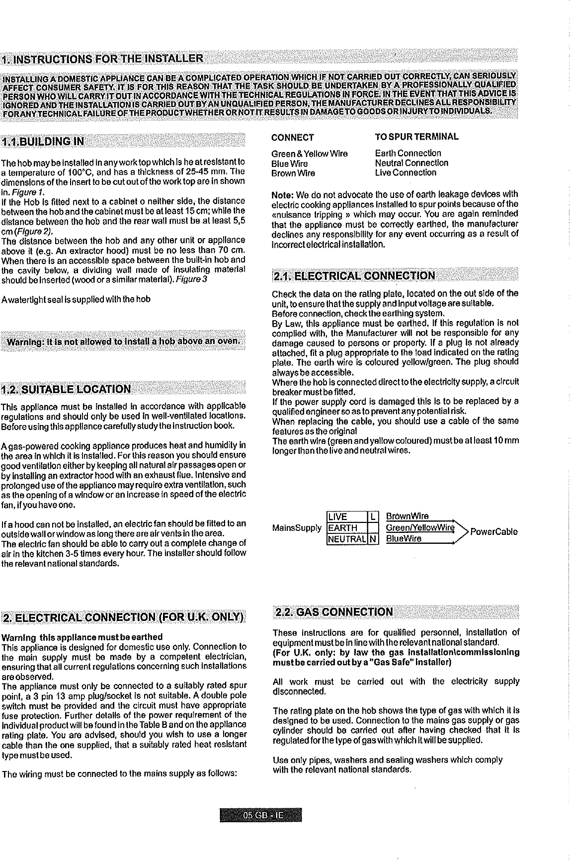 Page 5 of 7 - Hoover Ghisa 3 Burner Gas Hob HF 9 Instruction Manual - Product Code 33800864 HF9