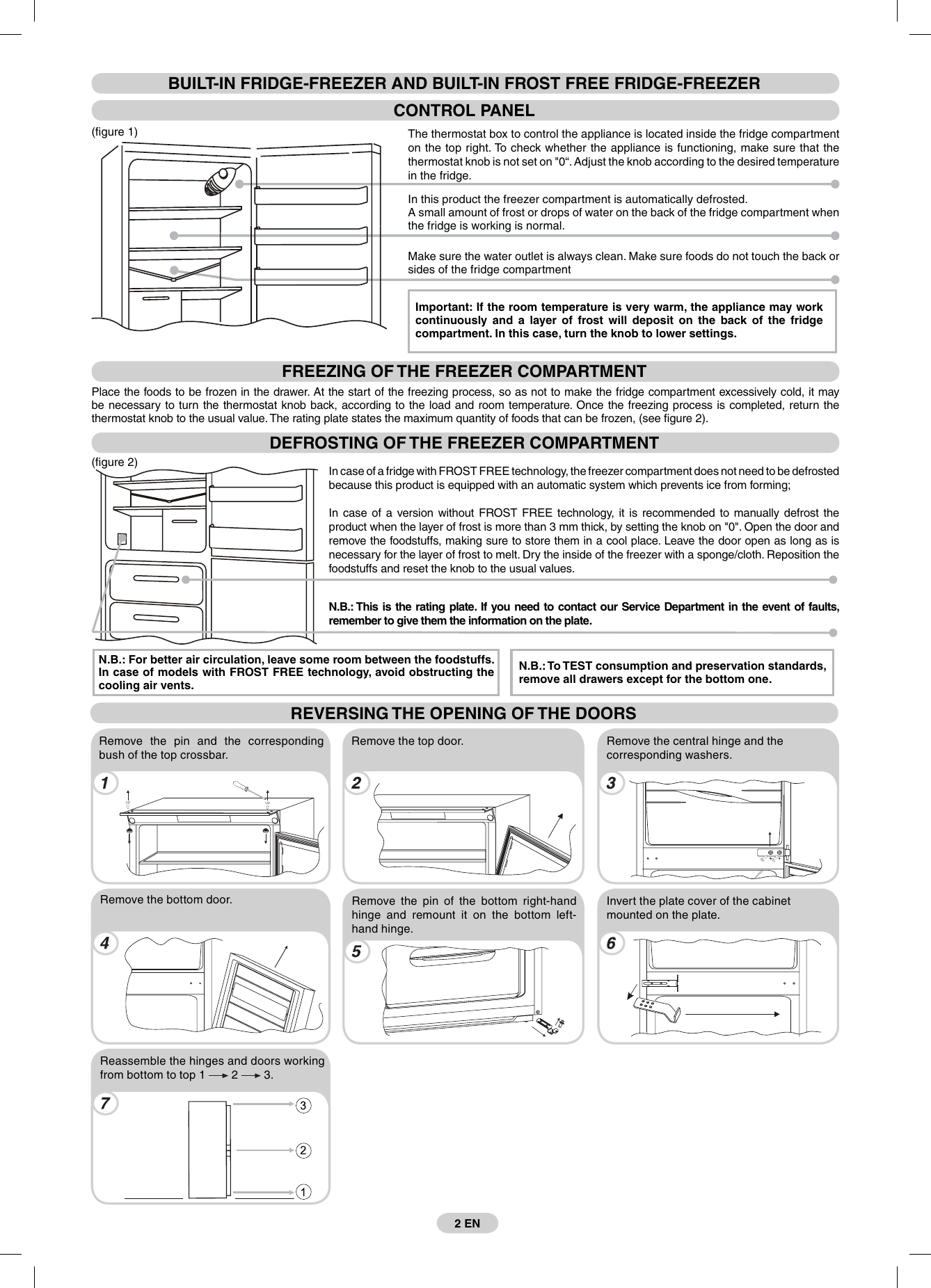 Page 3 of 5 - Hoover Frost Free Fully Integrated Fridge Freezer HFFB 3050AK Instruction Manual - Product Code 34900186 HFFB3050AK