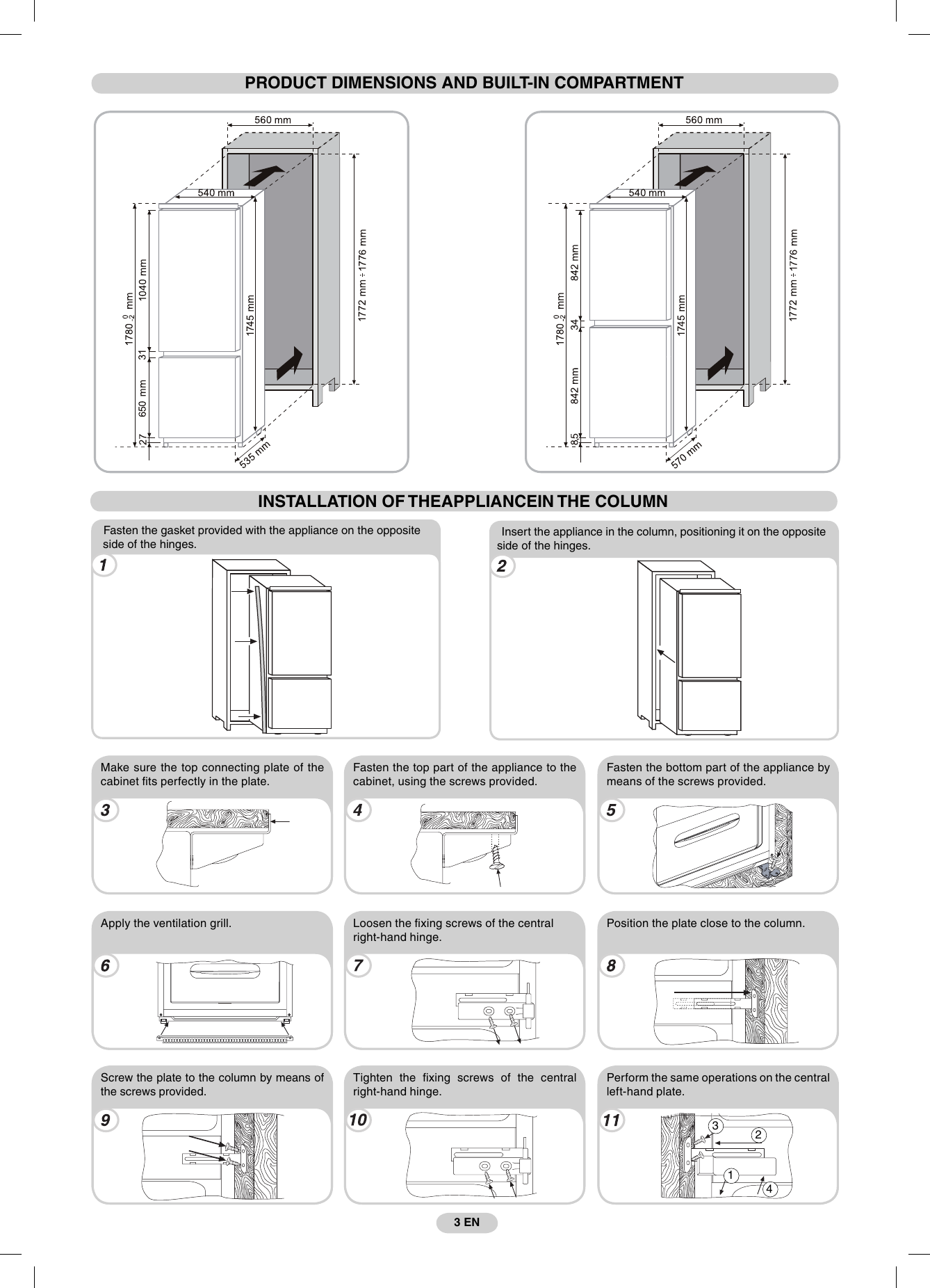 Page 4 of 5 - Hoover Frost Free Fully Integrated Fridge Freezer HFFB 3050AK Instruction Manual - Product Code 34900186 HFFB3050AK