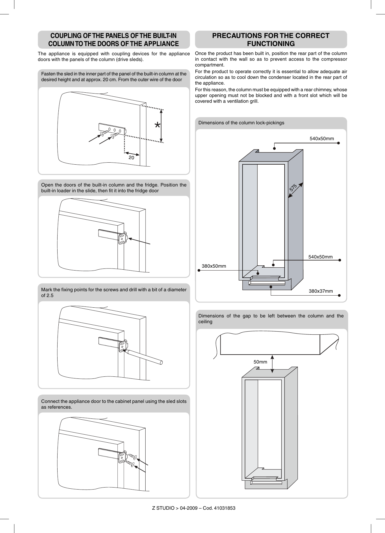 Page 5 of 5 - Hoover Frost Free Fully Integrated Fridge Freezer HFFB 3050AK Instruction Manual - Product Code 34900186 HFFB3050AK