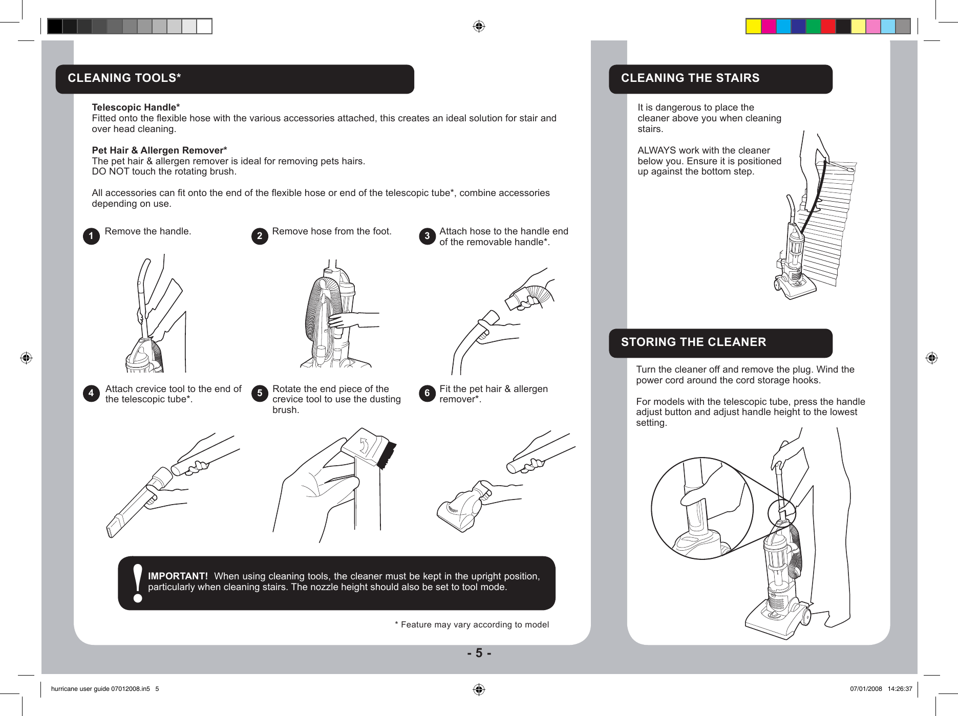 Page 5 of 10 - Hoover Hurricane Power Upright Vacuum Cleaner HP2300 Instruction Manual - Product Code 39100300