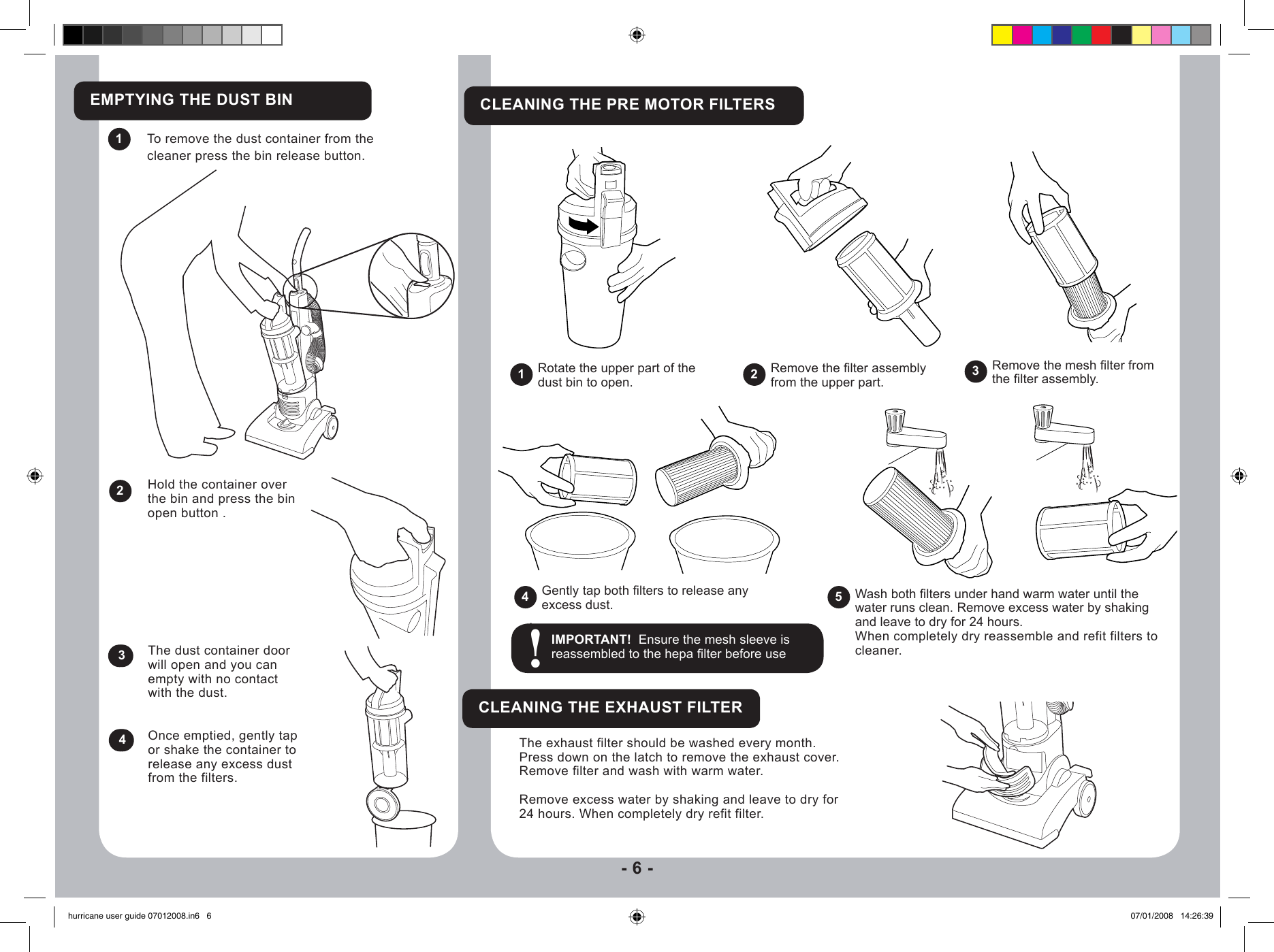 Page 6 of 10 - Hoover Hurricane Power Upright Vacuum Cleaner HP2300 Instruction Manual - Product Code 39100300