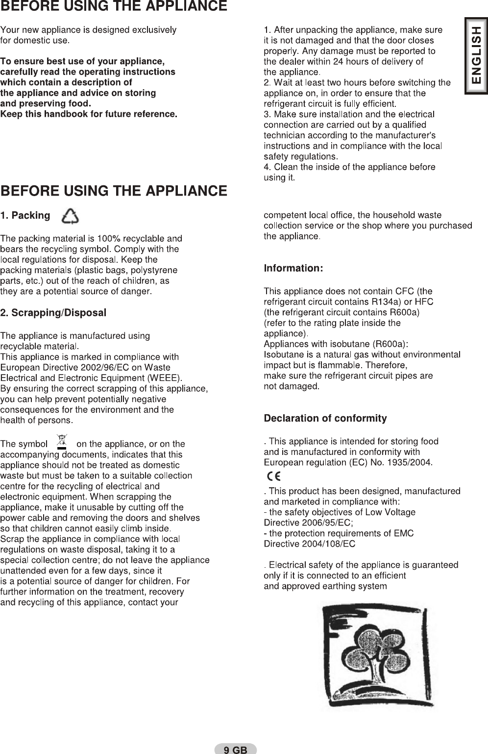 Page 1 of 8 - Hoover Fridge Freezer Dynamic HSC17155BE Instruction Manual - Product Code 34001797 HSC17155