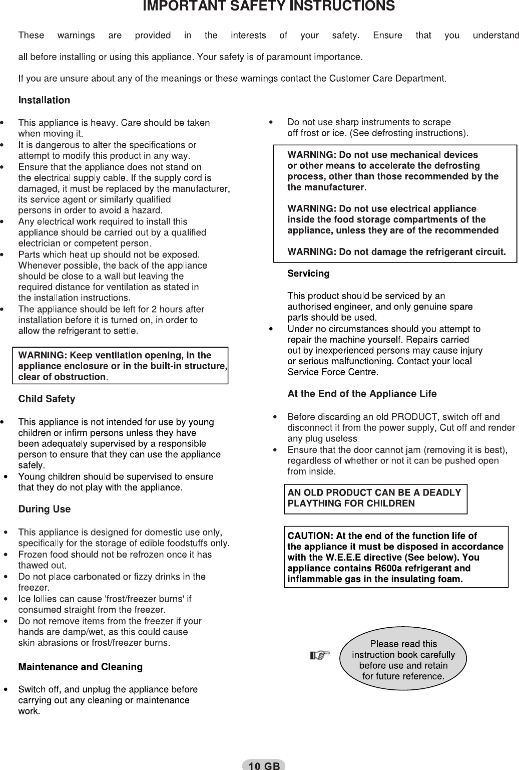 Page 2 of 8 - Hoover Fridge Freezer Dynamic HSC17155BE Instruction Manual - Product Code 34001797 HSC17155