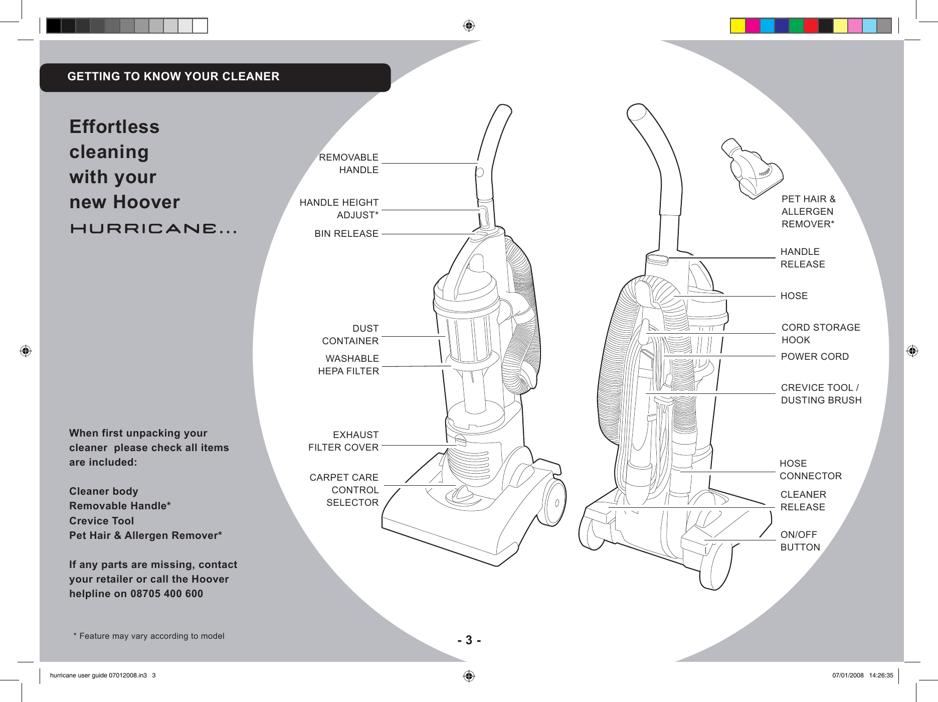 Page 3 of 10 - Hoover Vacuum Cleaner Hurricane Pets HU4207/1 Instruction Manual - Product Code 39100212 HU4207T