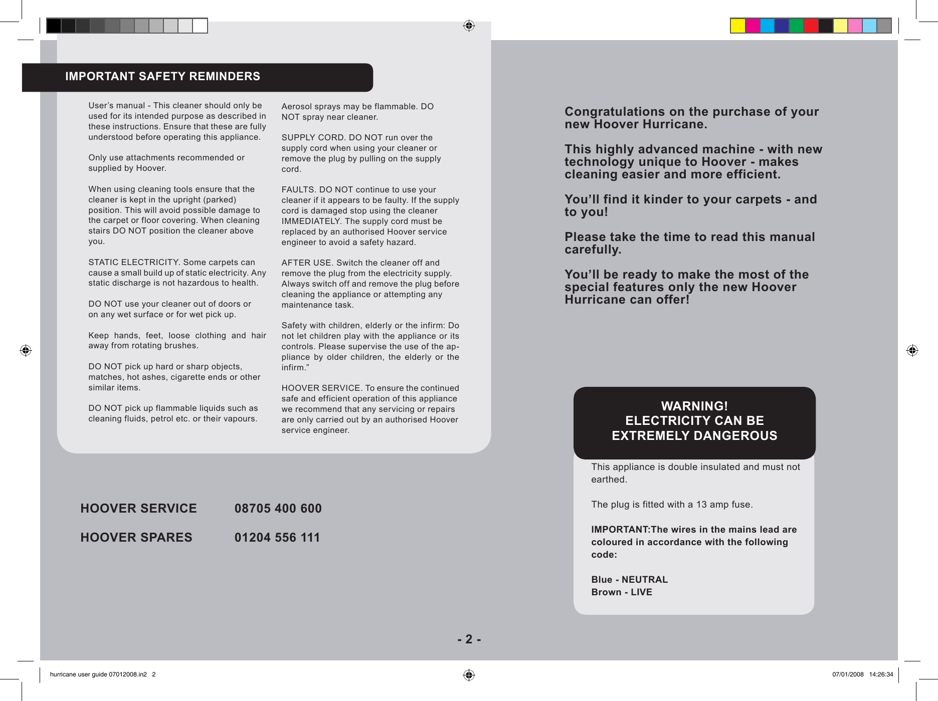 Page 2 of 10 - Hoover Vacuum Cleaner Hurricane All Surface HU4208 Instruction Manual - Product Code 39100211