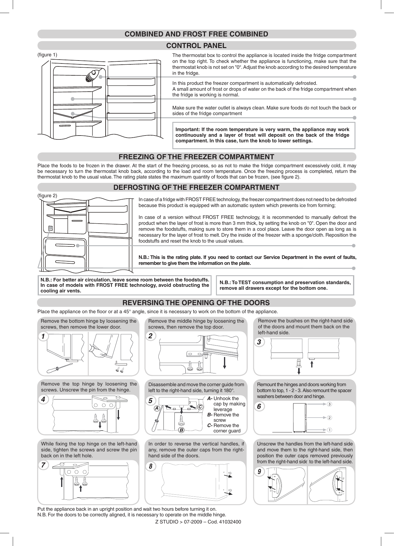 Page 2 of 2 - Hoover Fridge Freezer Dynamic HVBF5182BK Instruction Manual - Product Code 34002077 HVBF5192