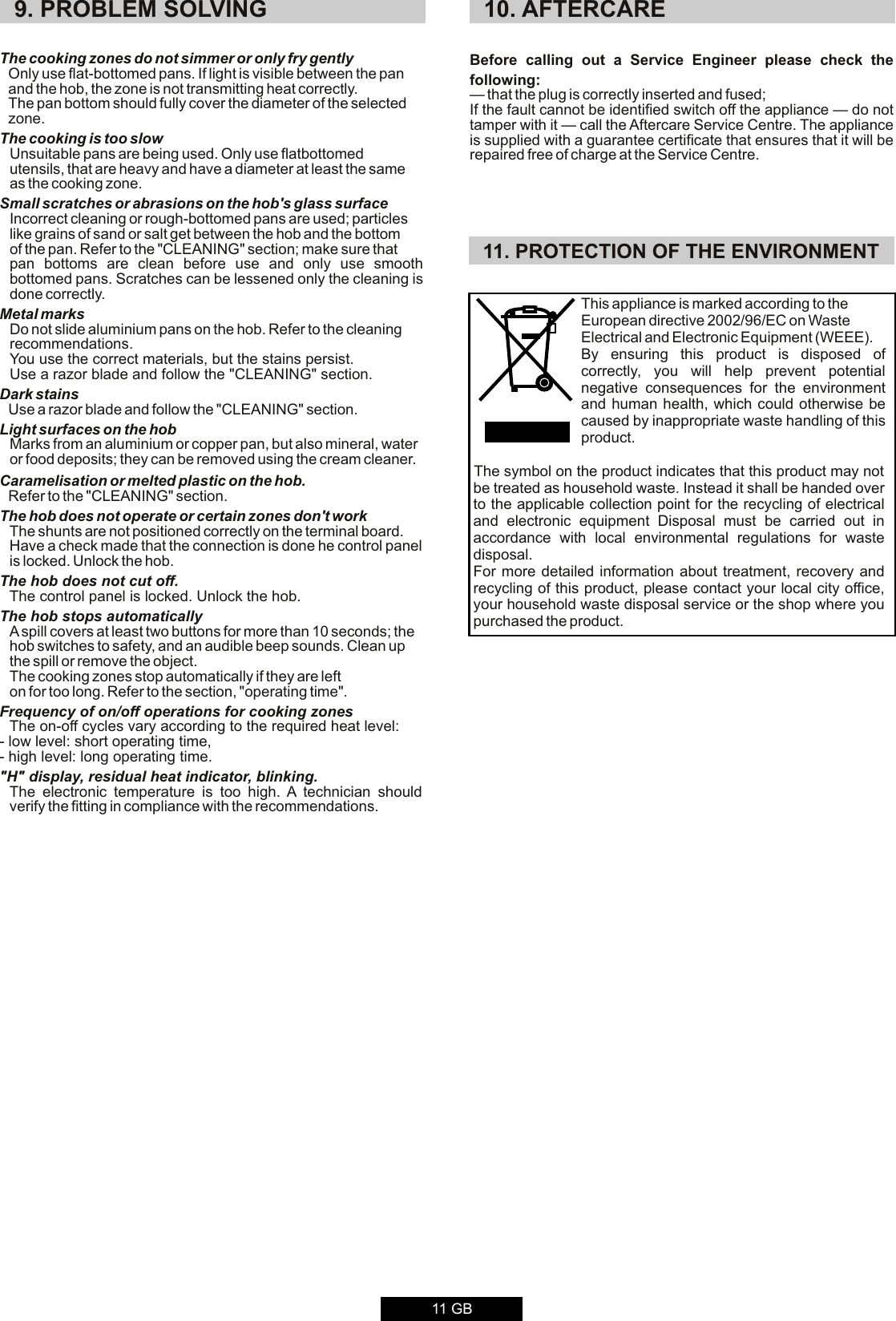 Page 10 of 12 - Hoover Ceramic Hob HVC604C Instruction Manual - Product Code 33801746