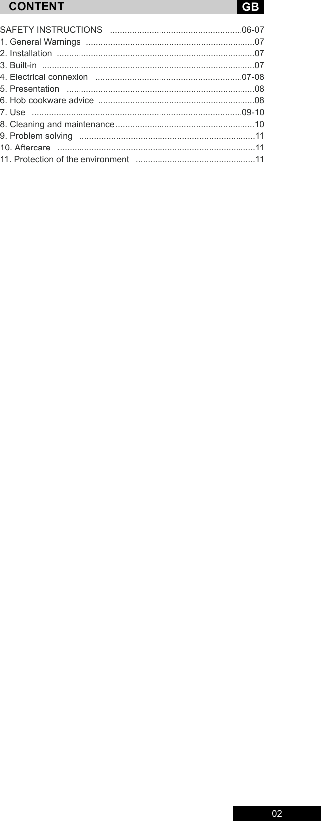 Page 2 of 12 - Hoover Ceramic Hob HVC604C Instruction Manual - Product Code 33801746