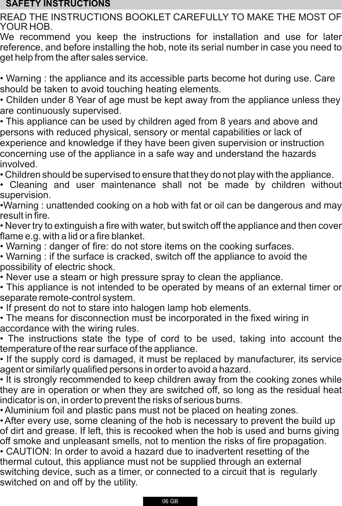 Page 5 of 12 - Hoover Ceramic Hob HVC604C Instruction Manual - Product Code 33801746