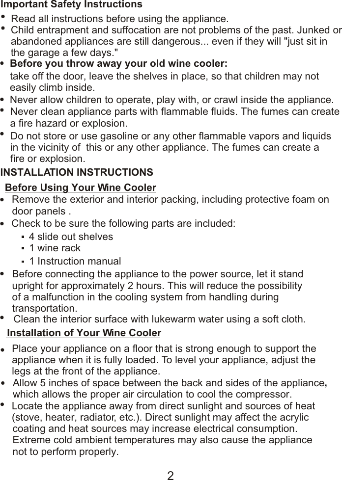 Page 3 of 10 - Hoover HWC 2336DL Wine Cooler HWC2335X Instruction Manual - Product Code 34000888 User  To The 79e2f2ad-86c9-44a4-bc9d-26af384d05f2