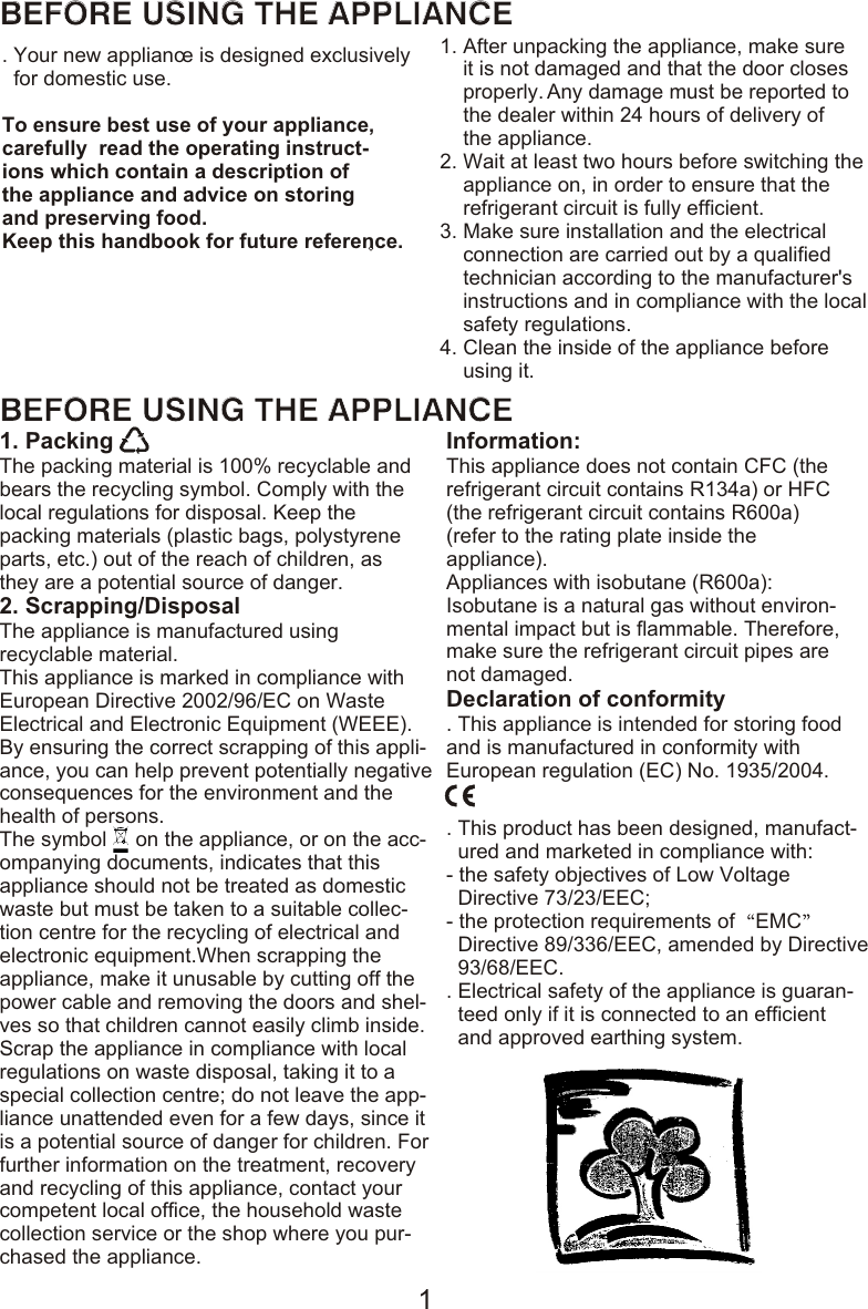 Page 2 of 10 - Hoover HWC 2536DL Wine Cooler HWC2536DL Instruction Manual - Product Code 34000889 User  To The F8aa57dc-9b35-48d0-9988-8b97a3aed634