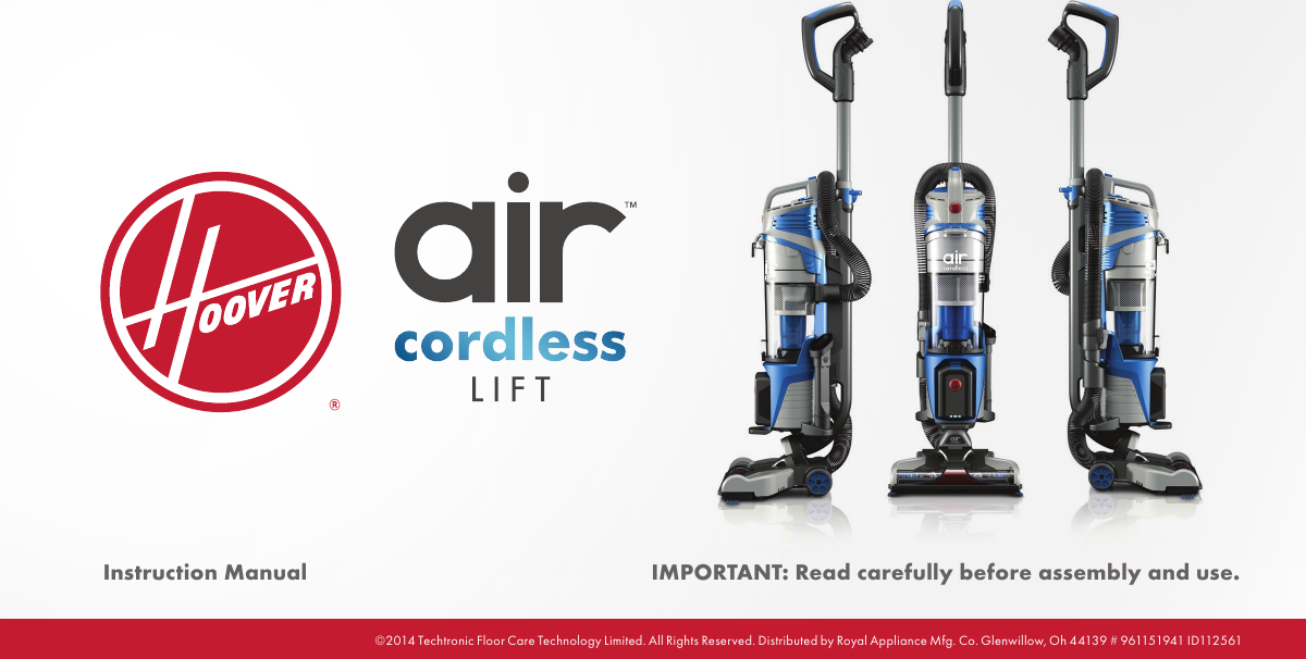 Hoover Bh51120Pc Air Cordless Lift Upright Vacuum Owners Manual