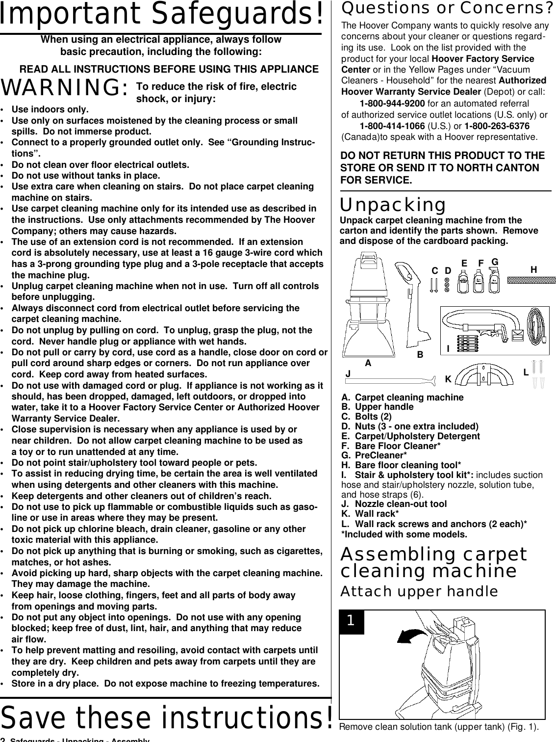 Page 2 of 12 - Hoover Hoover-F5810-Steamvac-Carpet-Cleaner-Owners-Manual-  Hoover-f5810-steamvac-carpet-cleaner-owners-manual