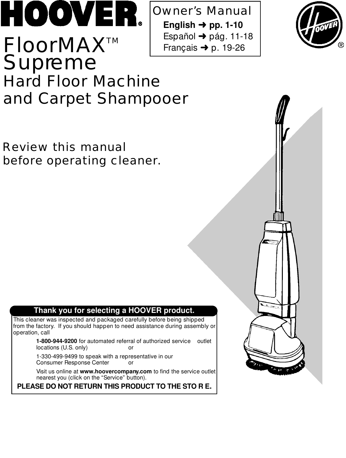 Page 1 of 10 - Hoover Hoover-Floormax-Supreme-Users-Manual-  Hoover-floormax-supreme-users-manual
