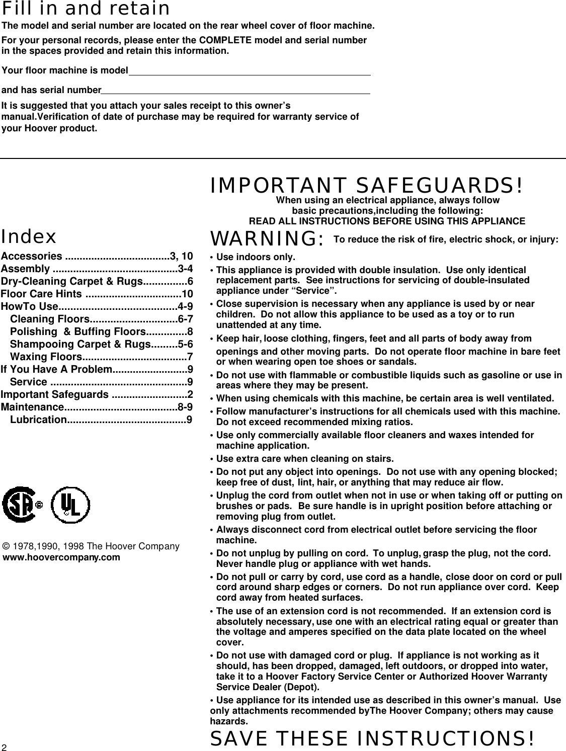 Page 2 of 10 - Hoover Hoover-Floormax-Supreme-Users-Manual-  Hoover-floormax-supreme-users-manual